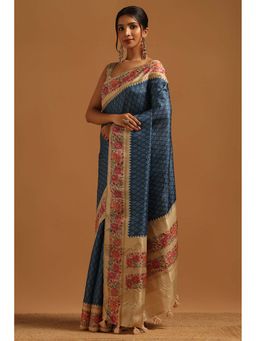 Soch - Womens Blue Tusshar Saree With Unstitched Blouse