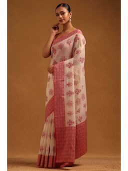 Soch - Womens Cream Kota Saree With Unstitched Blouse