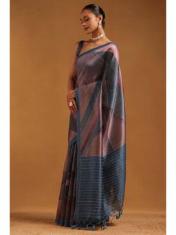 Soch - Womens Blue Tusshar Saree With Unstitched Blouse
