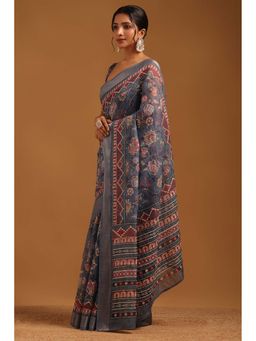 Soch - Womens Grey Linen Saree With Unstitched Blouse