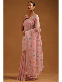 Soch - Womens Pink Linen Saree With Unstitched Blouse