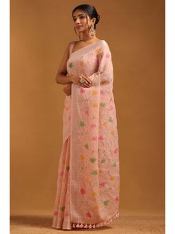 Soch - Womens Peach Linen Saree With Unstitched Blouse