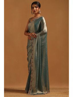 Soch - Womens Light Teal Fendy Organza Saree With Unstitched Blouse