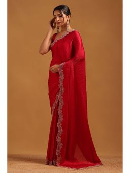 Soch - Womens Red Fendy Organza Saree With Unstitched Blouse