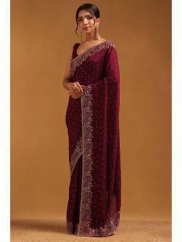 Soch - Womens Wine Tusshar Saree With Unstitched Blouse