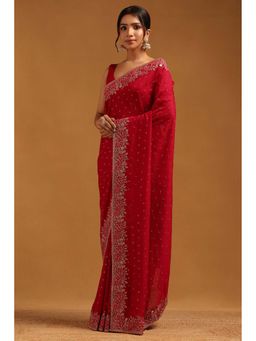 Soch - Womens Fuchsia Tusshar Saree With Unstitched Blouse