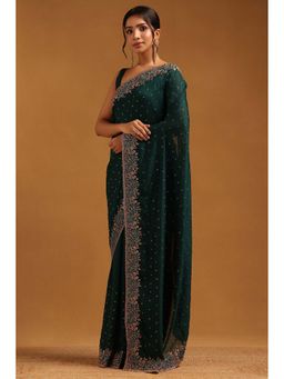 Soch - Womens Green Tusshar Saree With Unstitched Blouse