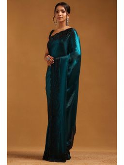 Soch - Womens Turquoise Blue Fendy Organza Saree With Unstitched Blouse