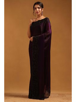 Soch - Womens Purple Fendy Organza Saree With Unstitched Blouse