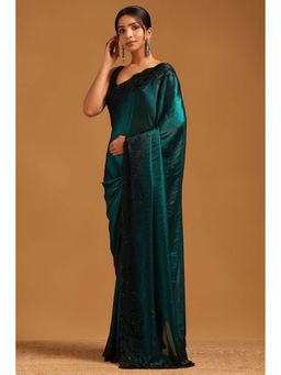 Soch - Womens Teal Fendy Organza Saree With Unstitched Blouse