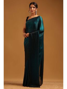 Soch - Womens Teal Organza Saree With Unstitched Blouse