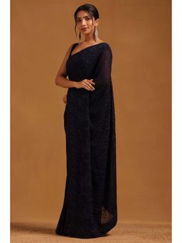 Soch - Womens Navy Blue Georgette Saree With Unstitched Blouse