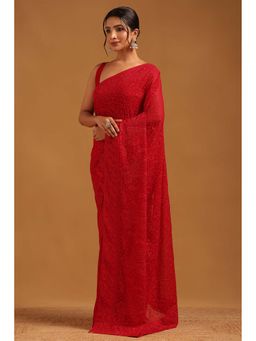 Soch - Womens Red Georgette Saree With Unstitched Blouse