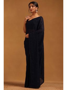 Soch - Womens Navy Blue Georgette Saree With Unstitched Blouse