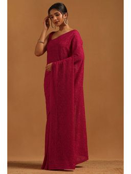 Soch - Womens Fuchsia Georgette Saree With Unstitched Blouse