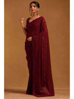 Soch - Womens Wine Georgette Saree With Unstitched Blouse