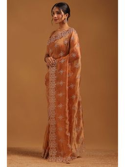 Soch - Womens Peach Tissue Saree With Unstitched Blouse