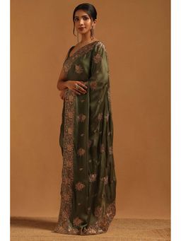 Soch - Womens Green Fendy Chiffon Saree With Unstitched Blouse