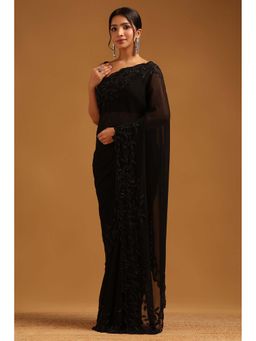 Soch - Womens Black Georgette Saree With Unstitched Blouse
