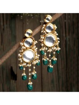 Karatcart - Green Tumble Polki Kundan Dangler Earrings for Women