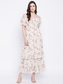 Madame - Off-Shoulder Flared Floral Dress For Women