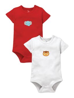 Zeezeezoo - Half Sleeves Elephant and Owl Printed Baby Onesie (Pack of 2)