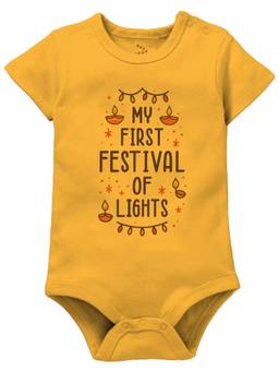 Zeezeezoo - Diwali Theme Half Sleeves My First Festival Of Lights Baby Onesie