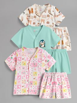 HELLCAT - 100% Cotton Printed Jabla & Shorts for Babies- Multi-Color (Pack of 3)