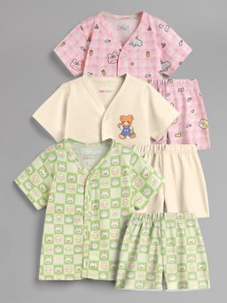 HELLCAT - 100% Cotton Printed Jabla & Shorts for Babies- Multi-Color (Pack of 3)