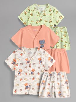 HELLCAT - 100% Cotton Printed Jabla & Shorts for Babies- Multi-Color (Pack of 3)
