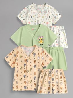 HELLCAT - 100% Cotton Printed Jabla & Shorts for Babies- Multi-Color (Pack of 3)