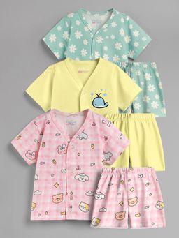 HELLCAT - 100% Cotton Printed Jabla & Shorts for Babies- Multi-Color (Pack of 3)