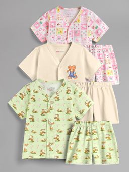 HELLCAT - 100% Cotton Printed Jabla & Shorts for Babies- Multi-Color (Pack of 3)