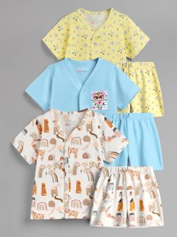 HELLCAT - 100% Cotton Printed Jabla & Shorts for Babies- Multi-Color (Pack of 3)