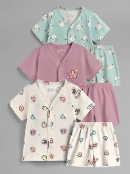 HELLCAT - 100% Cotton Printed Jabla & Shorts for Babies- Multi-Color (Pack of 3)