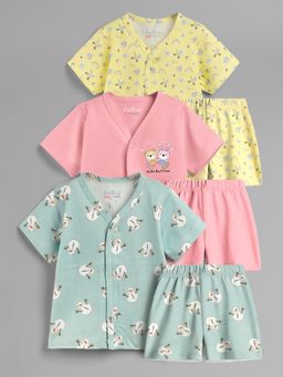 HELLCAT - 100% Cotton Printed Jabla & Shorts for Babies- Multi-Color (Pack of 3)