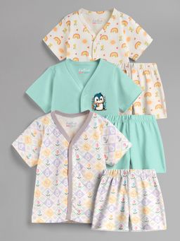 HELLCAT - 100% Cotton Printed Jabla & Shorts for Babies- Multi-Color (Pack of 3)