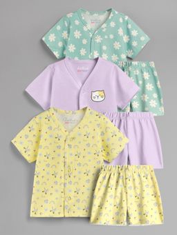 HELLCAT - 100% Cotton Printed Jabla & Shorts for Babies- Multi-Color (Pack of 3)