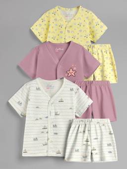HELLCAT - 100% Cotton Printed Jabla & Shorts for Babies- Multi-Color (Pack of 3)