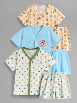 HELLCAT - 100% Cotton Printed Jabla & Shorts for Babies- Multi-Color (Pack of 3)