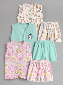 HELLCAT - 100% Cotton Printed Jabla & Shorts for Babies- Multi-Color (Pack of 3)