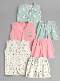 HELLCAT - 100% Cotton Printed Jabla & Shorts for Babies- Multi-Color (Pack of 3)