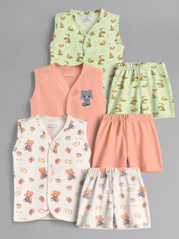 HELLCAT - 100% Cotton Printed Jabla & Shorts for Babies- Multi-Color (Pack of 3)