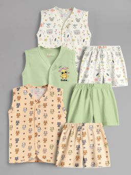 HELLCAT - 100% Cotton Printed Jabla & Shorts for Babies- Multi-Color (Pack of 3)