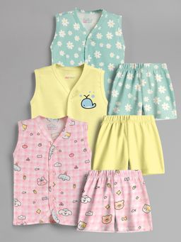 HELLCAT - 100% Cotton Printed Jabla & Shorts for Babies- Multi-Color (Pack of 3)