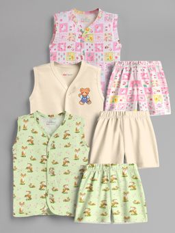 HELLCAT - 100% Cotton Printed Jabla & Shorts for Babies- Multi-Color (Pack of 3)