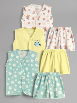 HELLCAT - 100% Cotton Printed Jabla & Shorts for Babies- Multi-Color (Pack of 3)