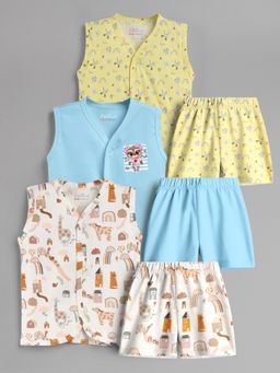 HELLCAT - 100% Cotton Printed Jabla & Shorts for Babies- Multi-Color (Pack of 3)