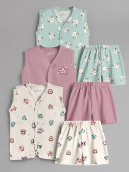 HELLCAT - 100% Cotton Printed Jabla & Shorts for Babies- Multi-Color (Pack of 3)