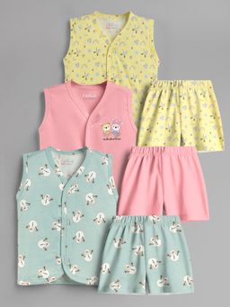 HELLCAT - 100% Cotton Printed Jabla & Shorts for Babies- Multi-Color (Pack of 3)